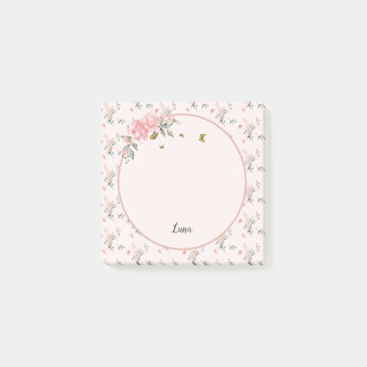 蝶と水エレガント色ピンクのバラ ポストイット (正面)