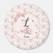 蝶と水エレガント色ピンクのバラ マグネット (正面)