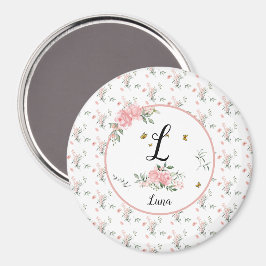 蝶と水エレガント色ピンクのバラ マグネット