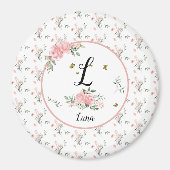 蝶と水エレガント色ピンクのバラ マグネット (正面)