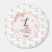 蝶と水エレガント色ピンクのバラ マグネット (正面)