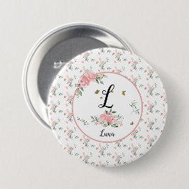 蝶と水エレガント色ピンクのバラ 缶バッジ