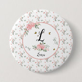 蝶と水エレガント色ピンクのバラ 缶バッジ (正面)