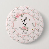 蝶と水エレガント色ピンクのバラ 缶バッジ (正面)