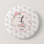 蝶と水エレガント色ピンクのバラ 缶バッジ (正面)