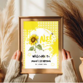 蝶と水色ひまわり歓迎サイン ポスター