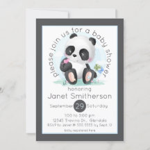 蝶と水色パンダ赤ちゃんシャワー