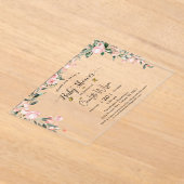 蝶と水色ピンクのバラ赤ちゃんシャワー アクリル招待状 (レイダウン)