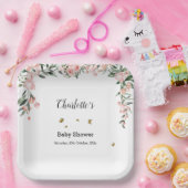 蝶と水色ピンクのバラ赤ちゃんシャワー ペーパープレート (パーティー)