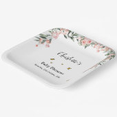 蝶と水色ピンクのバラ赤ちゃんシャワー ペーパープレート (傾斜あり)