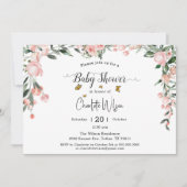 蝶と水色ピンクのバラ赤ちゃんシャワー 招待状 (正面)
