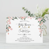 蝶と水色ピンクのバラ赤ちゃんシャワー 招待状 (スタンド正面)
