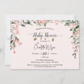 蝶と水色ピンクのバラ赤ちゃんシャワー 招待状 (正面)
