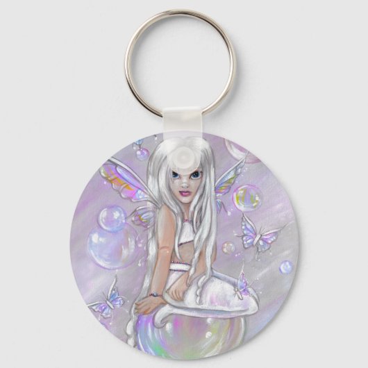 「蝶と泡：白」キーチェーン キーホルダー (正面)