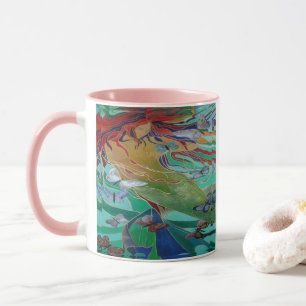 蝶と泳ぐ人魚のファンタジー マグカップ