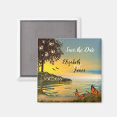 蝶と湖の夕日のマグネットを保存 マグネット (正面/裏面)