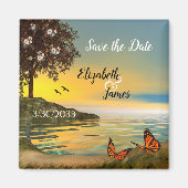 蝶と湖の夕日のマグネットを保存 マグネット (正面)