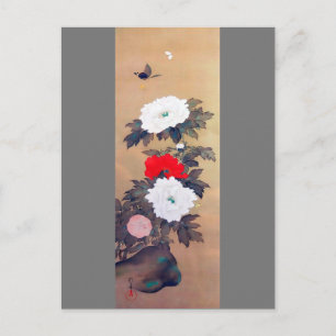 蝶と牡丹の花、渡辺聖亭 ポストカード