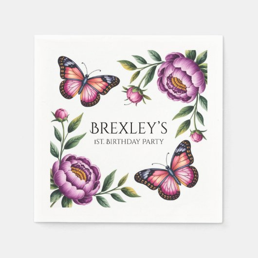 蝶と牡丹ガールズ1st.誕生日パーティー スタンダードカクテルナプキン (正面)