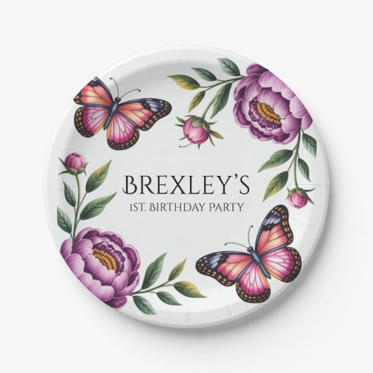 蝶と牡丹ガールズ1st.誕生日パーティー ペーパープレート (正面)