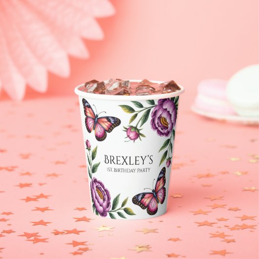 蝶と牡丹ガールズ1st.誕生日パーティー 紙コップ (インサイチュ)