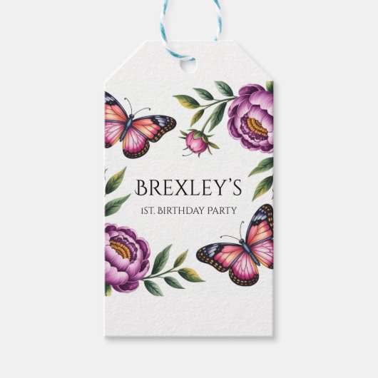 蝶と牡丹ガールズ1st.誕生日会感謝してい ギフトタグ (正面)