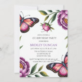 蝶と牡丹ガール1st.誕生日パーティー 招待状 (正面)