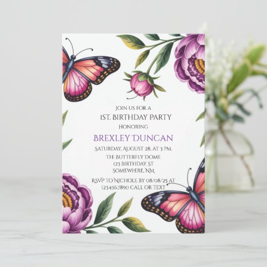 蝶と牡丹ガール1st.誕生日パーティー 招待状 (スタンド正面)