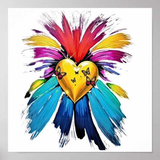 蝶と特徴を持つ放射ハート ポスター (正面)