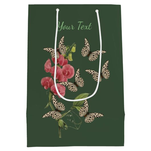 蝶と甘い豆パーソナライズされた花     ミディアムペーパーバッグ (裏面)