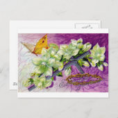 蝶と白の花の復活祭の挨拶 シーズンポストカード (正面/裏面)