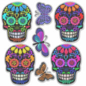蝶と砂糖のスカル | Day of the Dead シール (正面)