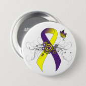 蝶と紫と黄の認識度リボン 缶バッジ (正面&裏面)