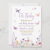 蝶と紫の花赤ちゃんシャワー 招待状 (正面)