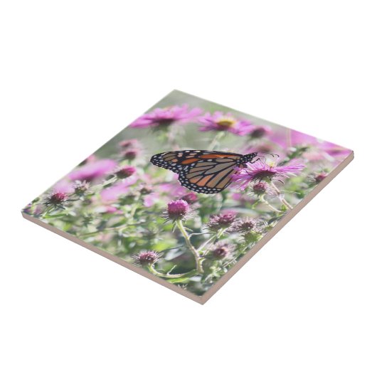 蝶と紫の草花 タイル (側面)