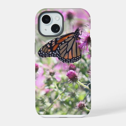 蝶と紫の草花 iPhone 15ケース (裏面)