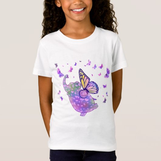 蝶と紫の蝶の象のTシャツ Tシャツ (正面)
