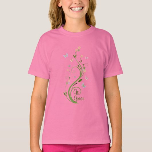 蝶と緑のつる植物 Tシャツ (正面)