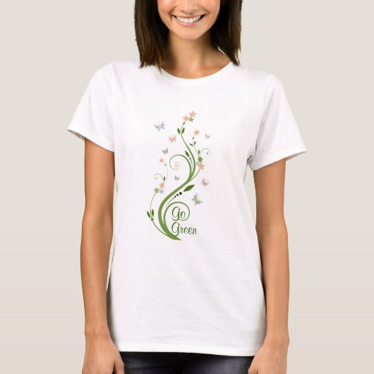 蝶と緑のつる植物 Tシャツ (正面)