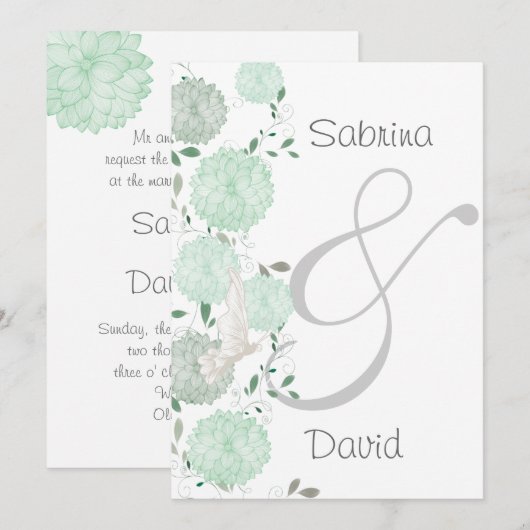 蝶と緑結婚菊 招待状 (正面/裏面)