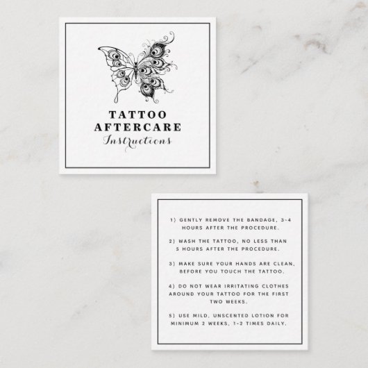 蝶と羽のタトゥーアフターケアの手順 スクエア名刺 (正面/裏面)
