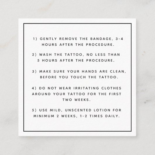 蝶と羽のタトゥーアフターケアの手順 スクエア名刺 (裏面)