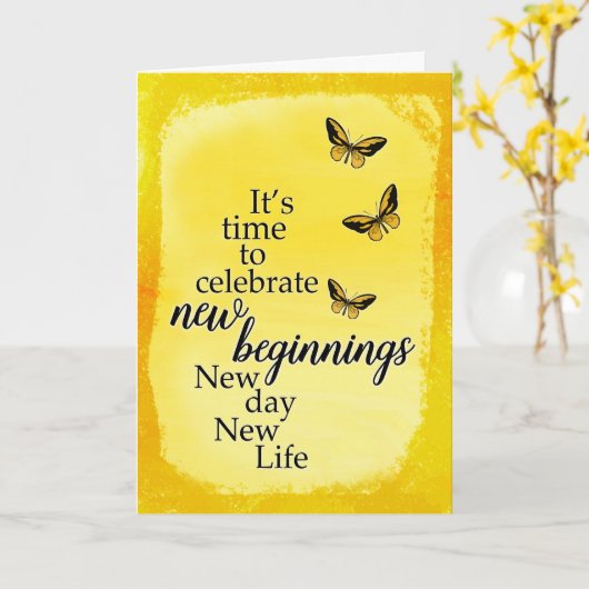 蝶と脚本との勇気付けられるの離婚 カード (黄色い花)