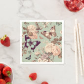 蝶と花ωερυライトグリーンの装飾 スタンダードカクテルナプキン (インサイチュ)