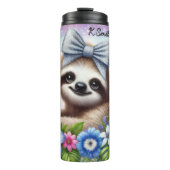 蝶と花が咲き乱れるかわいいナマケモノ タンブラー (正面)