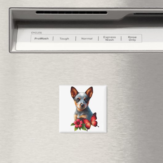 蝶と花が咲く可愛いヒエラーパピー マグネット (インサイチュ (食洗機))