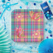 蝶と花が四角いパステルプライド ペーパープレート (パーティー)