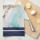 蝶と花とBoho動物スカル キッチンタオル (四つ折り)