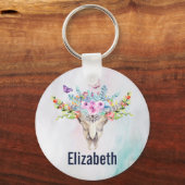 蝶と花とBoho動物スカル キーホルダー (正面)