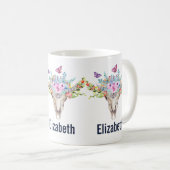 蝶と花とBoho動物スカル コーヒーマグカップ (正面右)